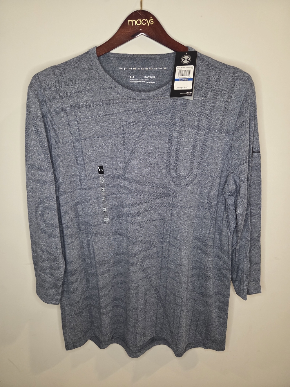 Under Armour Gray-Blue Threadborne 3/4 Sleeve Performance Tee